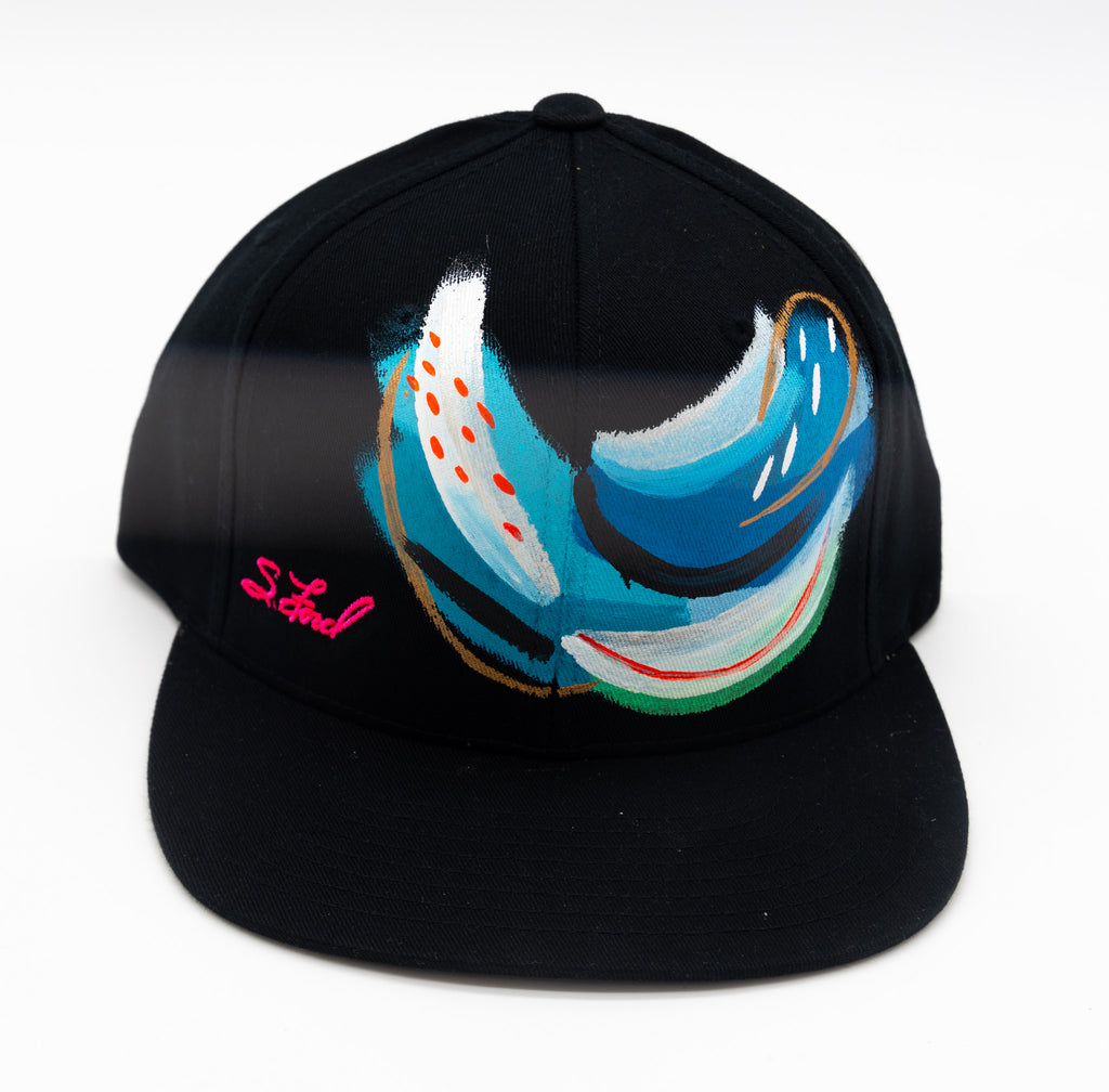 Pause, Abstract Hand Painted Black Organic Hat