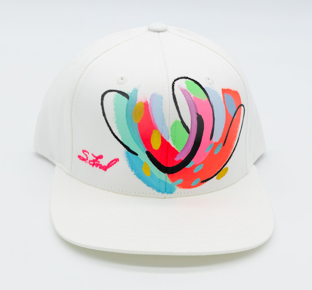 Since of Wonder, Abstract Hand Painted White Organic Hat