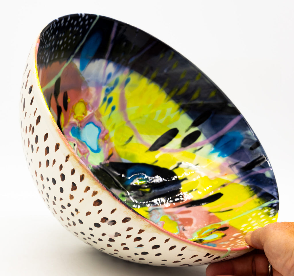 #85 Large Hand painted modern ceramic bowl