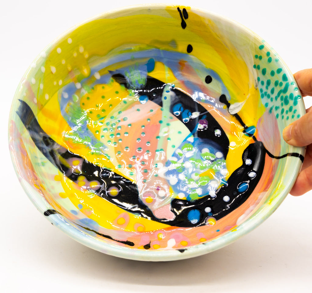 #86 Hand painted modern serving bowl