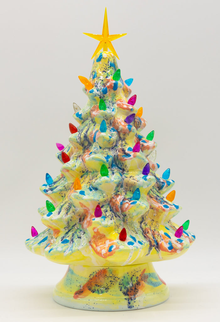 #60 Hand Painted 13" lighted Ceramic Christmas Tree