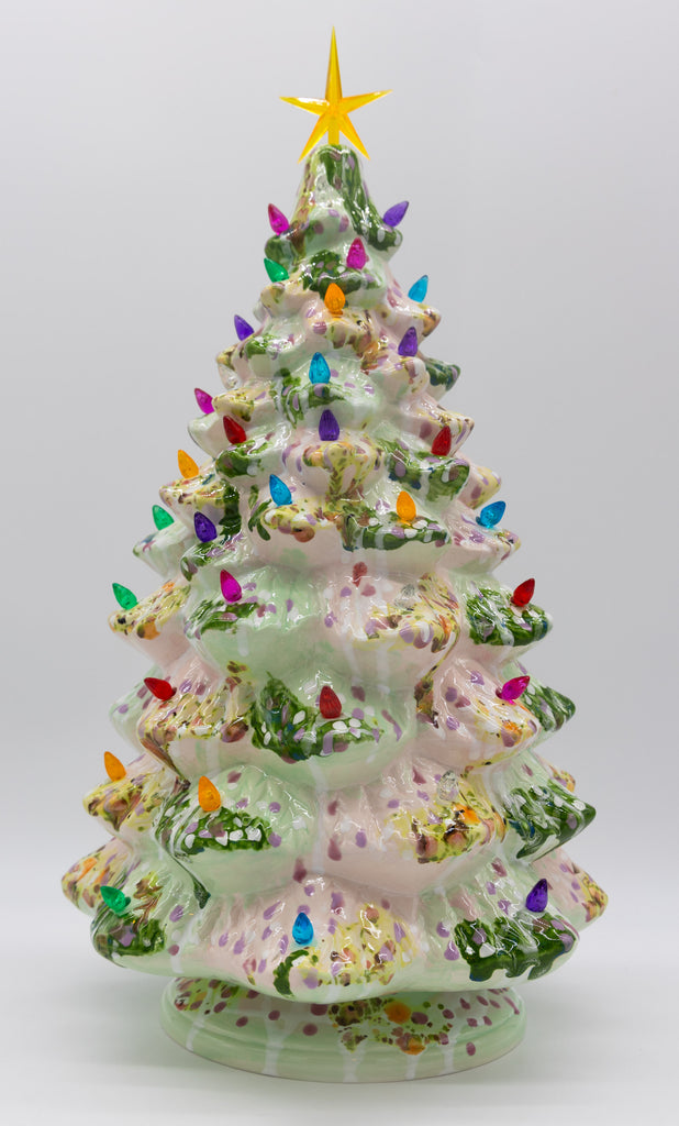 #67 Hand Painted 18" lighted Ceramic Christmas Tree