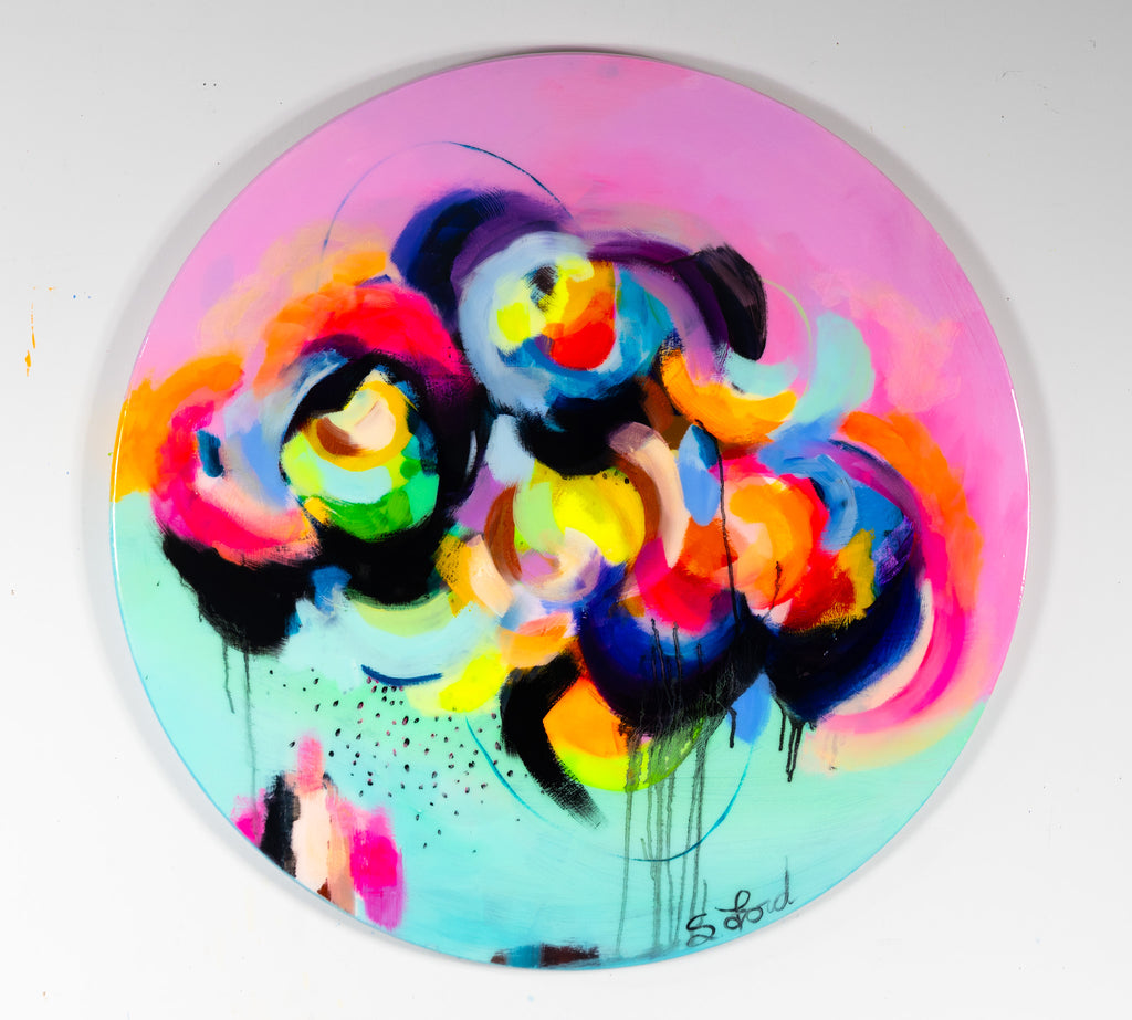 Let The Light Shine Through, 36" circle, oil painting and resin