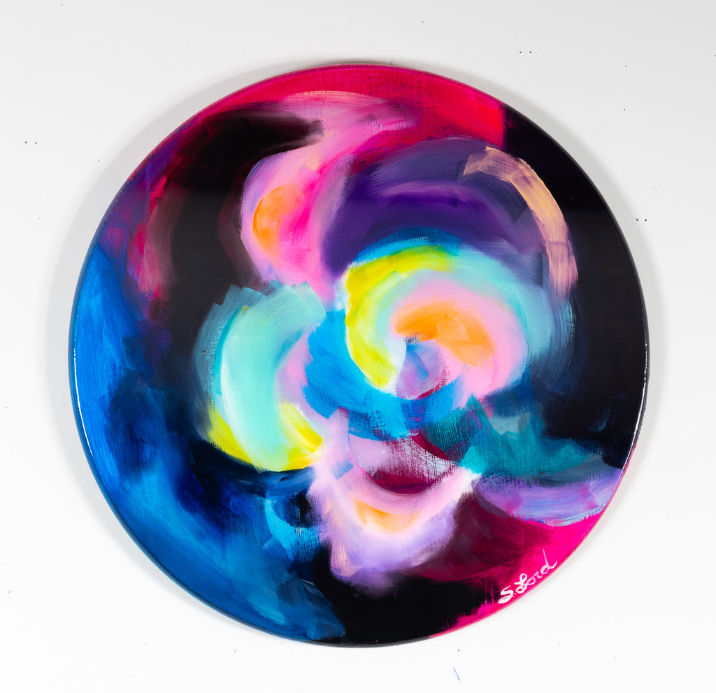 Come To Me , 24" circle, oil painting and resin