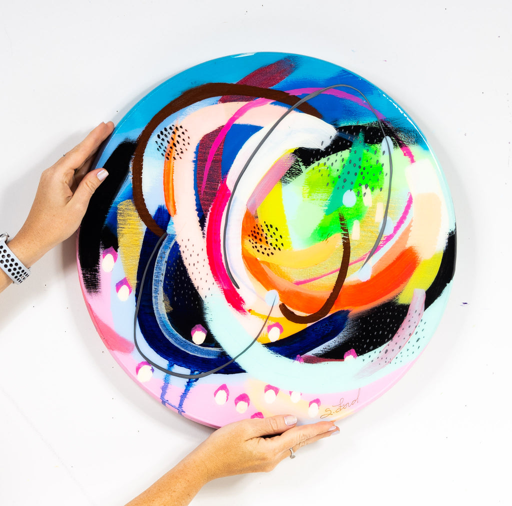 Overcomer, 17" Circle, oil painting and resin on wood