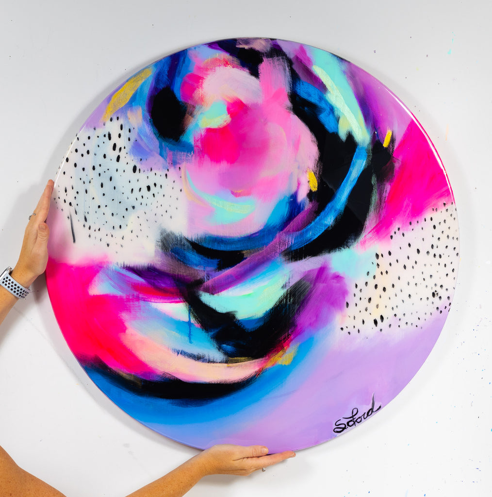 Making Waves 30" Circle, oil painting and resin on wood
