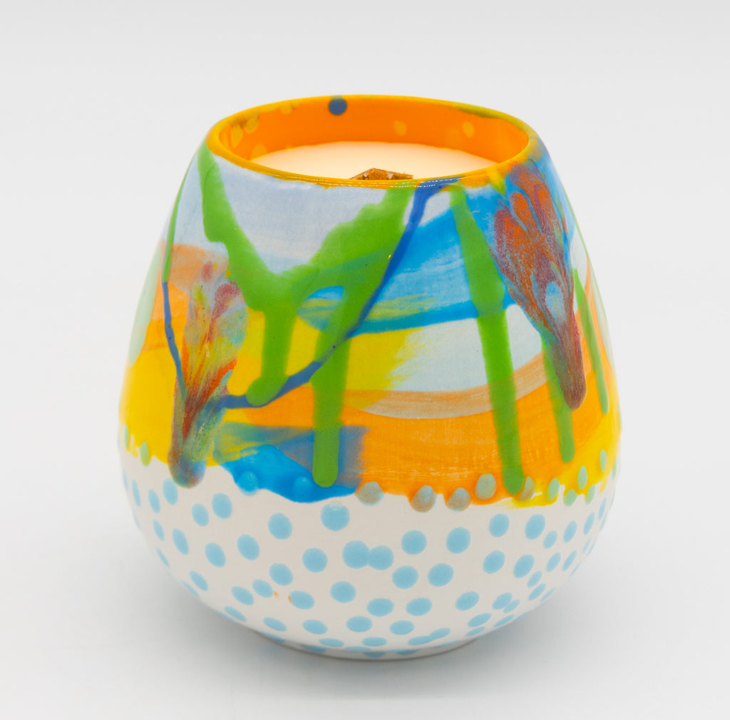 #21 Winter Candle in hand painted stemless wine glass