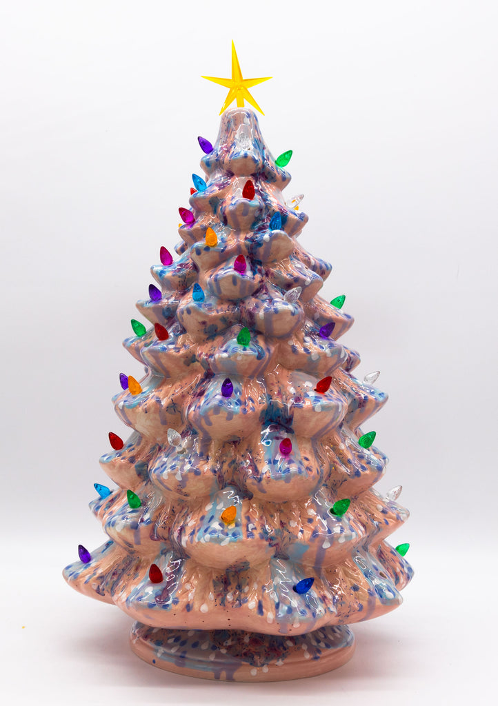 #73 Hand Painted 18" lighted Ceramic Christmas Tree