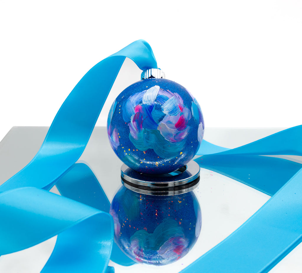 #1 Hand Painted Sparkly Glass Ball Ornament (Medium)