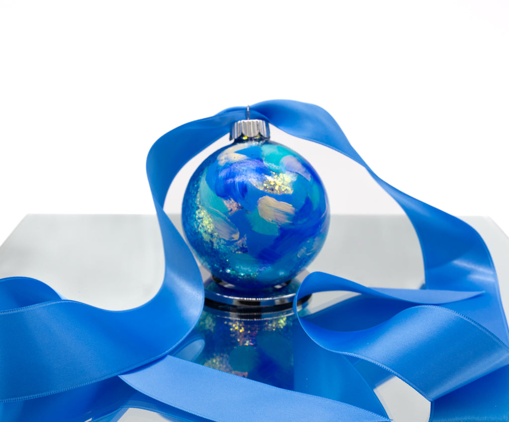 #8 Hand Painted Sparkly Glass Ball Ornament (Medium)