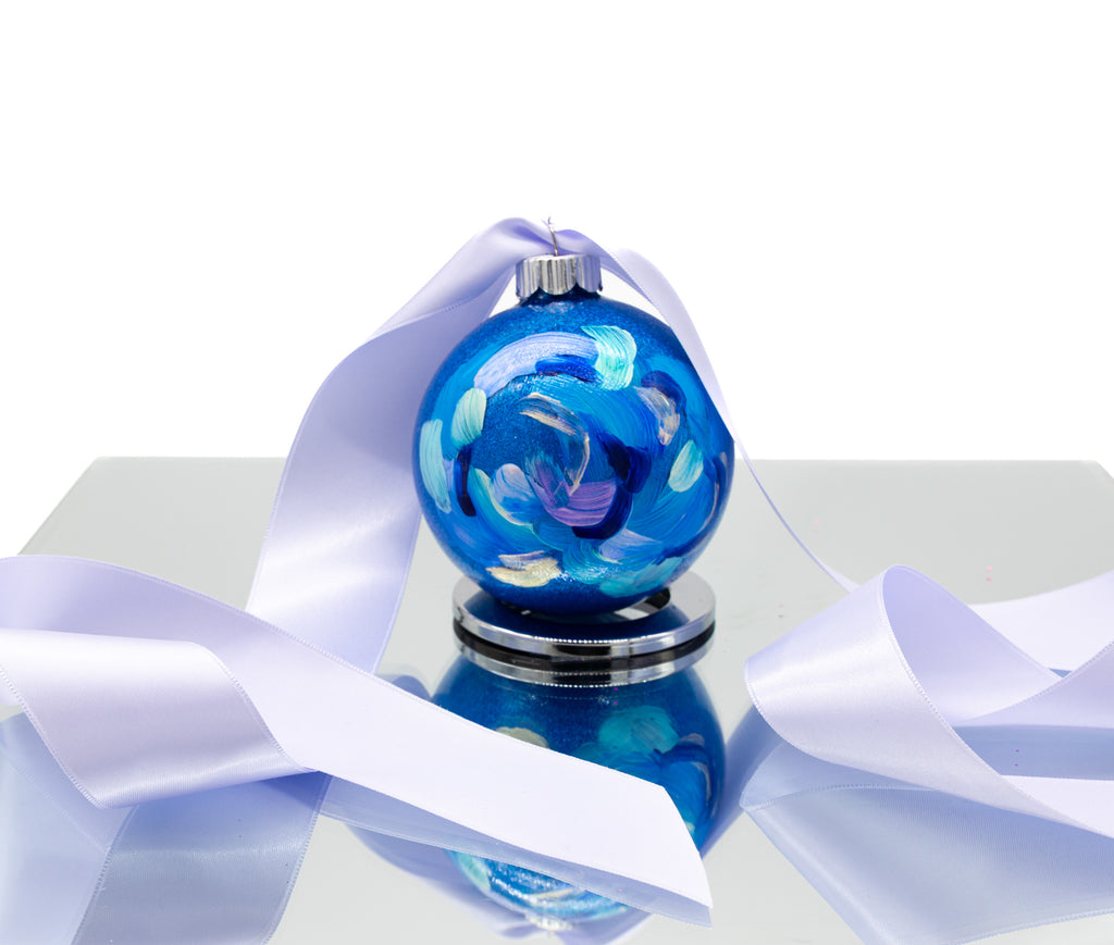 #10 Hand Painted Sparkly Glass Ball Ornament (Medium)