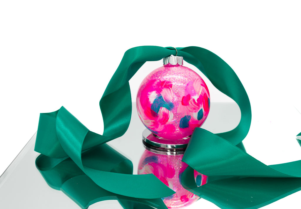 #13 Hand Painted Sparkly Glass Ball Ornament (Medium)