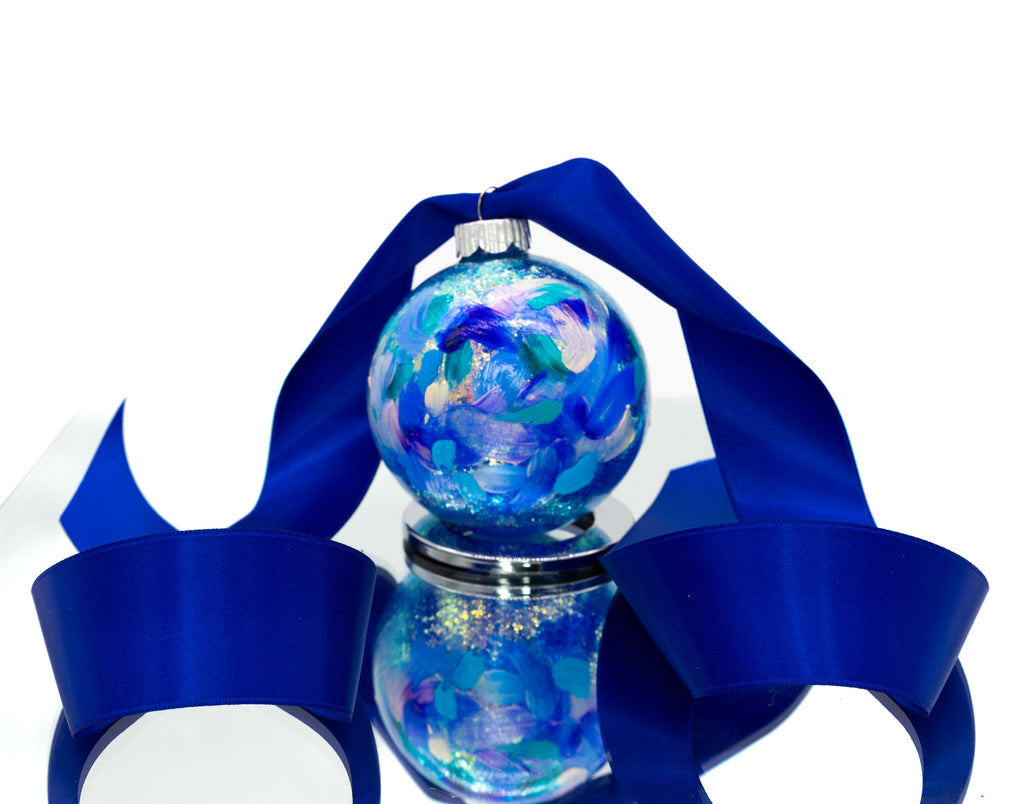 #15 Hand Painted Sparkly Glass Ball Ornament (Medium)
