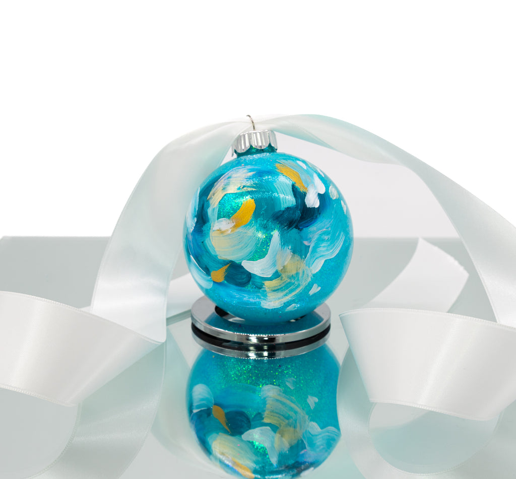 #17 Hand Painted Sparkly Glass Ball Ornament (Medium)