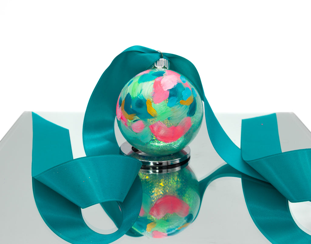 #18 Hand Painted Sparkly Glass Ball Ornament (Medium)