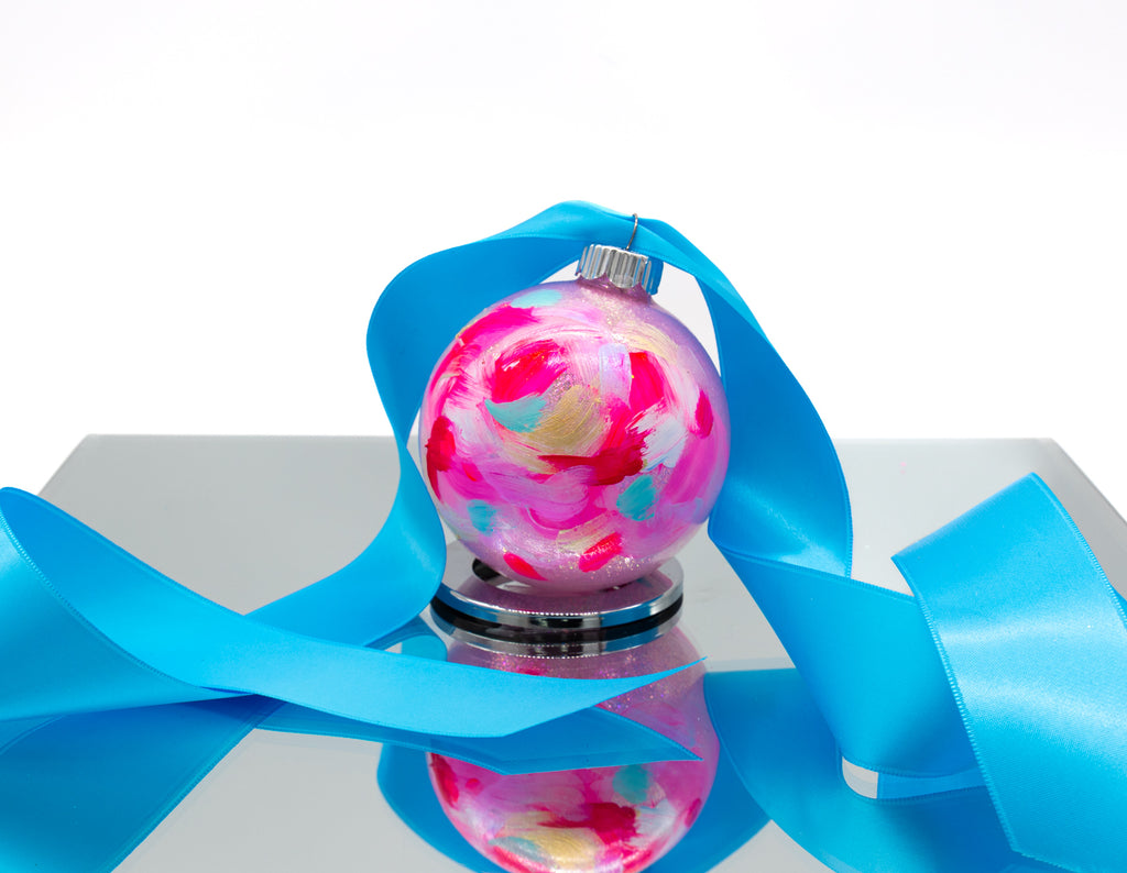 #22 Hand Painted Sparkly Glass Ball Ornament (Medium)