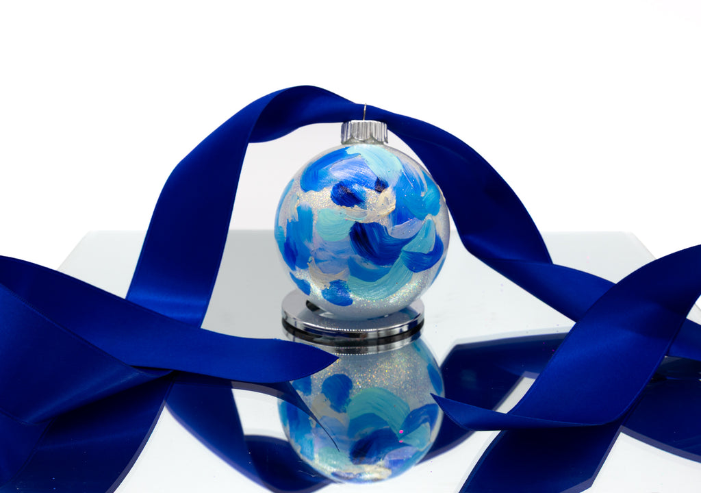 #28 Hand Painted Sparkly Glass Ball Ornament (Medium)