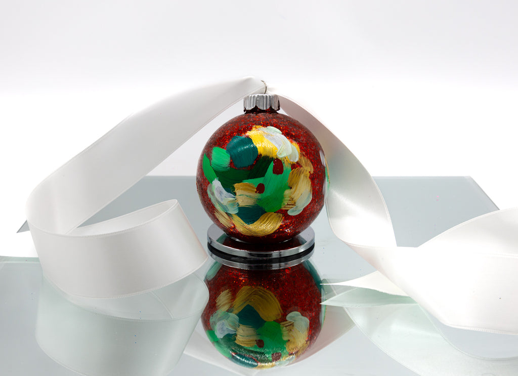 #29 Hand Painted Sparkly Glass Ball Ornament (Medium)