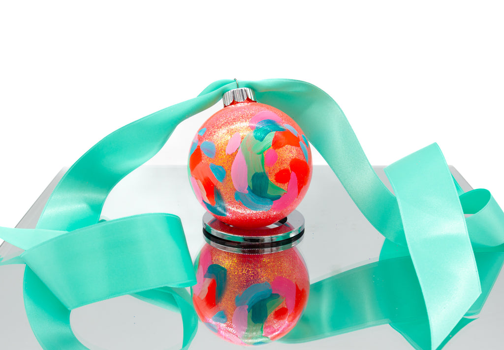 #30 Hand Painted Sparkly Glass Ball Ornament (Medium)