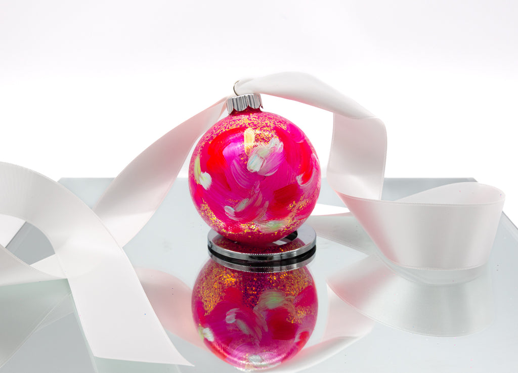 #32 Hand Painted Sparkly Glass Ball Ornament (Medium)
