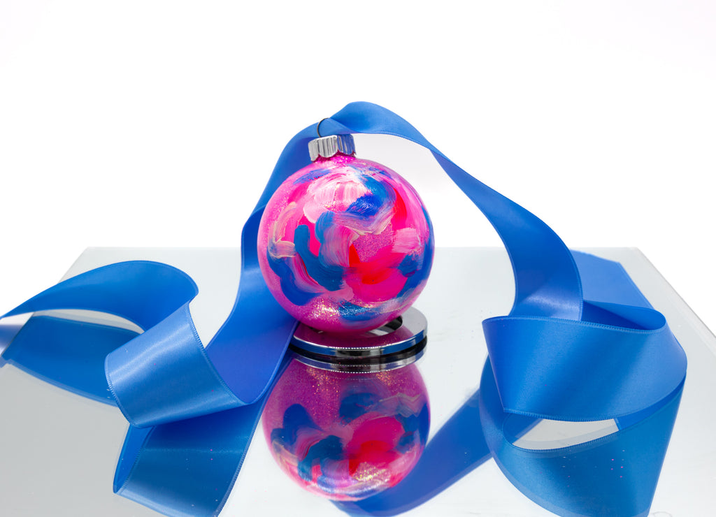 #33 Hand Painted Sparkly Glass Ball Ornament (Medium)