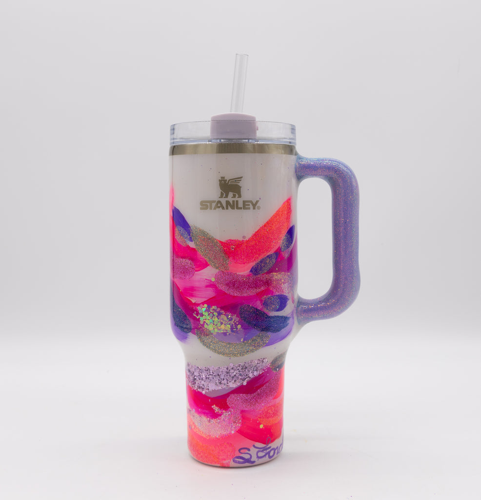 #24 Hand Painted Resin 40 oz Ice Flow Flip Straw Stanley Tumbler