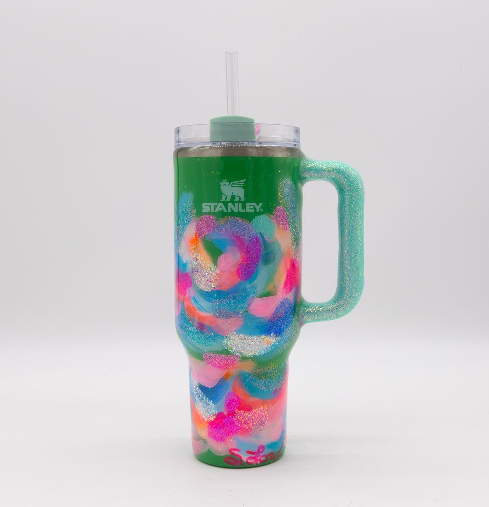 #29 Hand Painted Resin 40 oz Ice Flow Flip Straw Stanley Tumbler