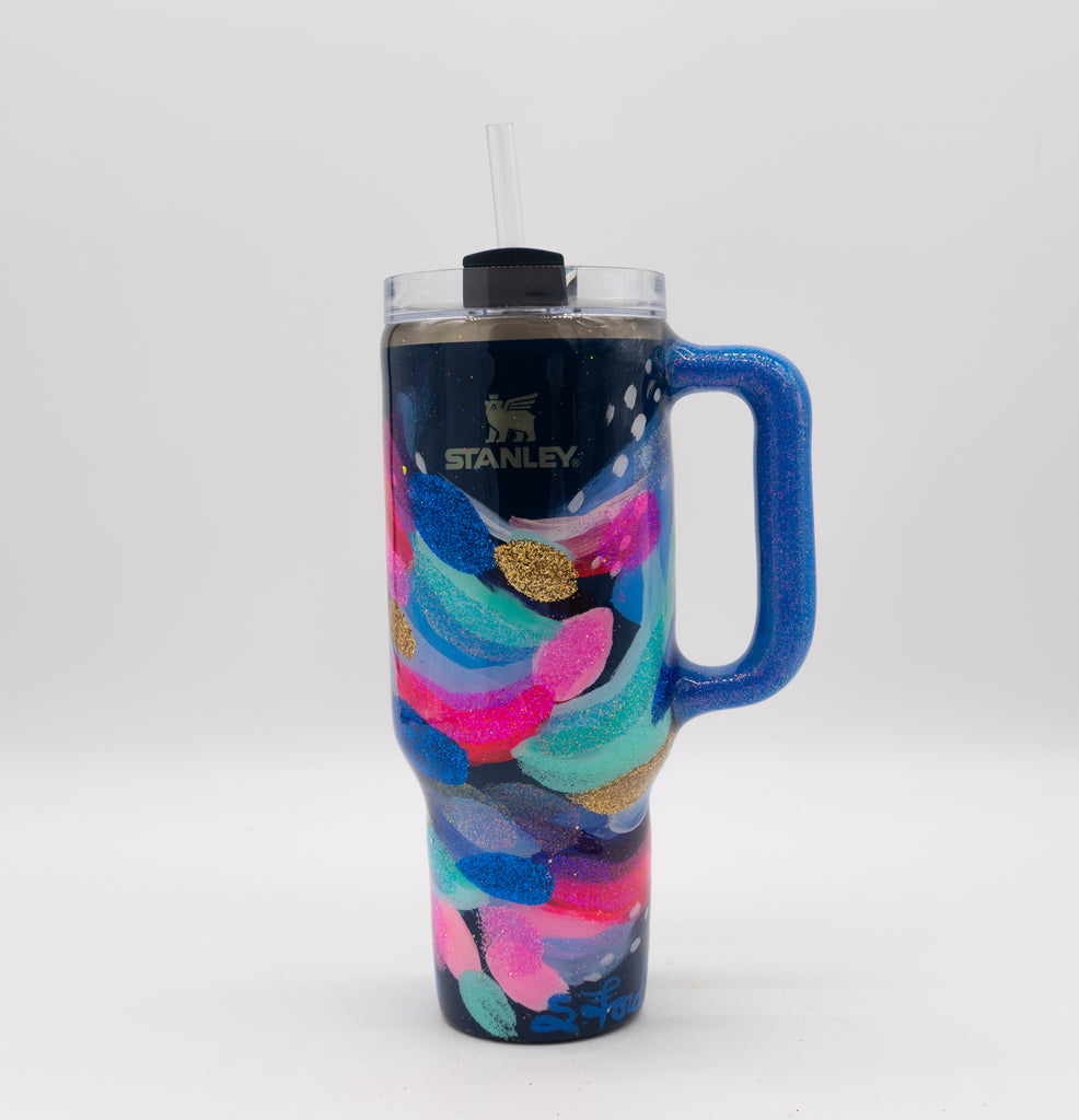 #32 Hand Painted Resin 40 oz Ice Flow Flip Straw Stanley Tumbler