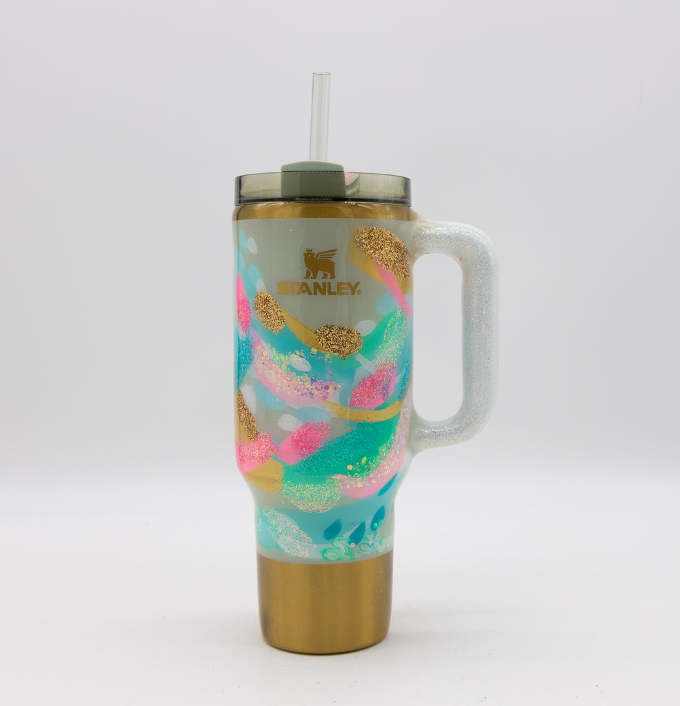 #34 Hand Painted Resin 40 oz Ice Flow Flip Straw Stanley Tumbler