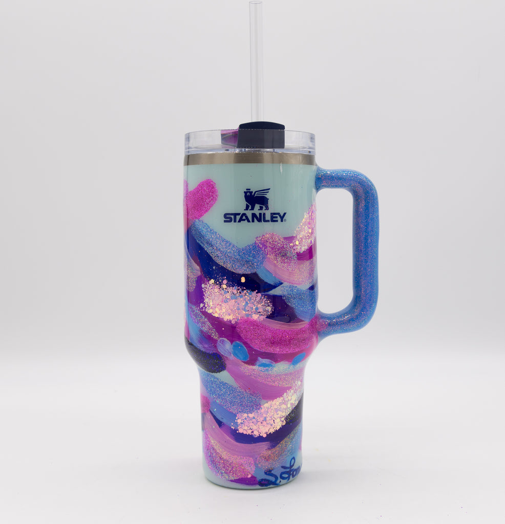 #35 Hand Painted Resin 40 oz Ice Flow Flip Straw Stanley Tumbler