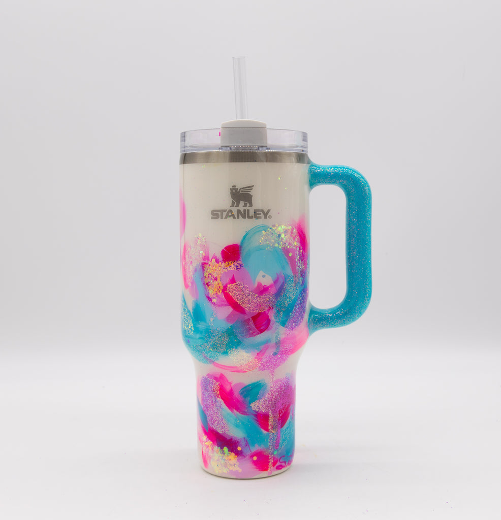 #36 Hand Painted Resin 40 oz Ice Flow Flip Straw Stanley Tumbler