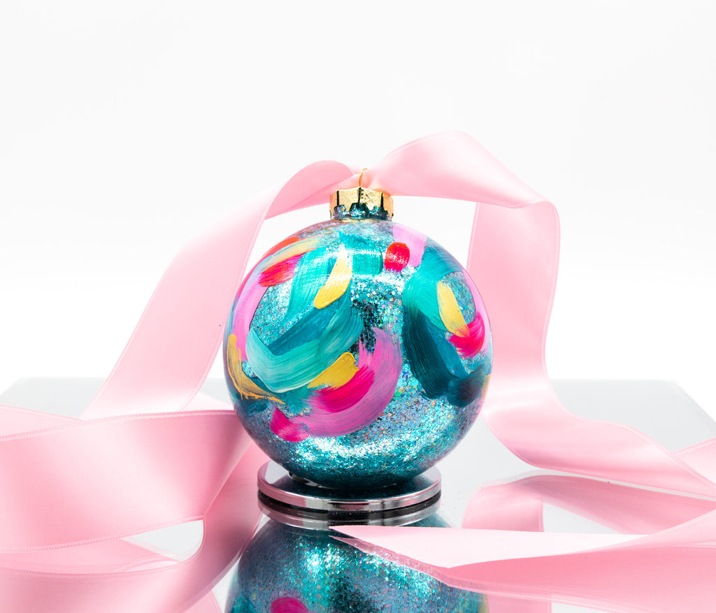 #1  Large Hand Painted Sparkly Glass Ball Ornament