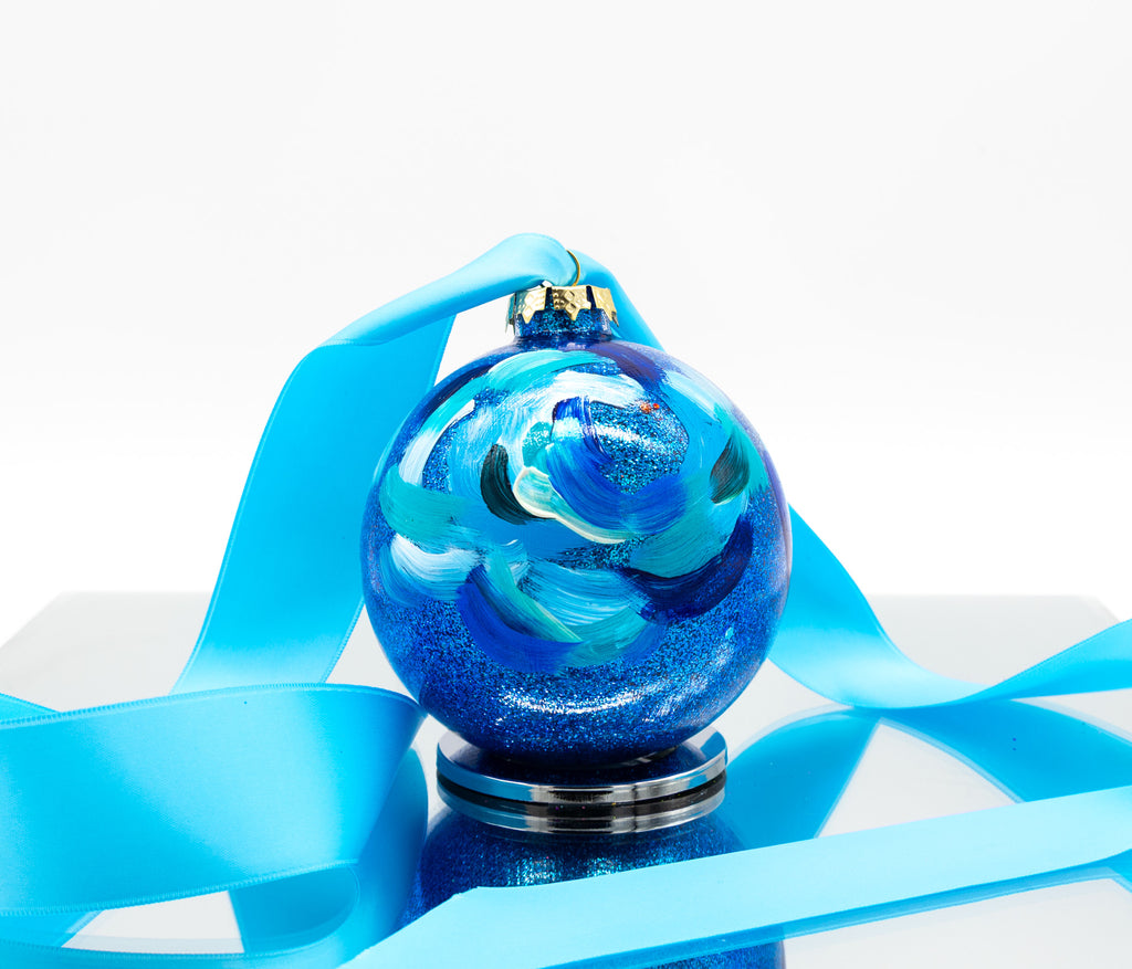 #2  Large Hand Painted Sparkly Glass Ball Ornament
