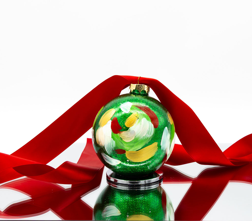 #9 Large Hand Painted Sparkly Glass Ball Ornament