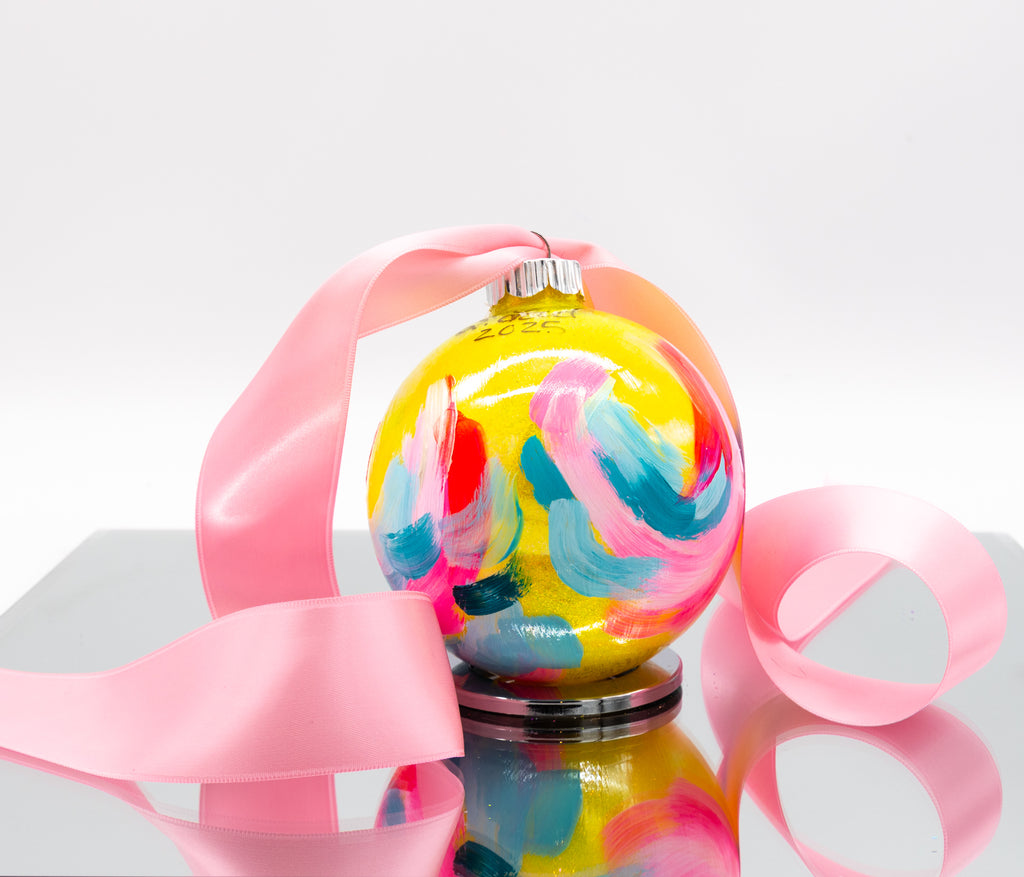 #10 Large Hand Painted Sparkly Glass Ball Ornament