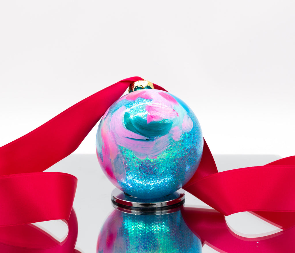 #11 Large Hand Painted Sparkly Glass Ball Ornament
