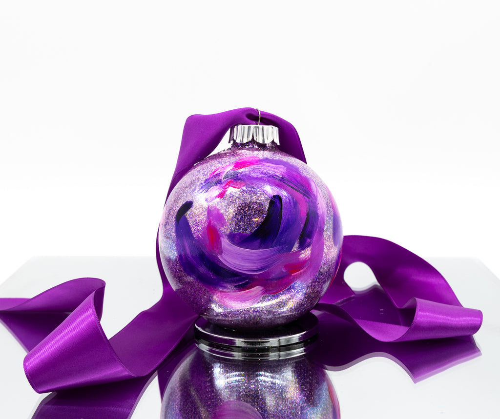 #12 Large Hand Painted Sparkly Glass Ball Ornament