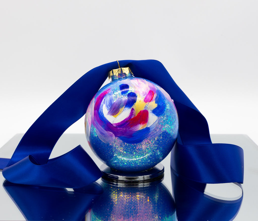 #14 Large Hand Painted Sparkly Glass Ball Ornament