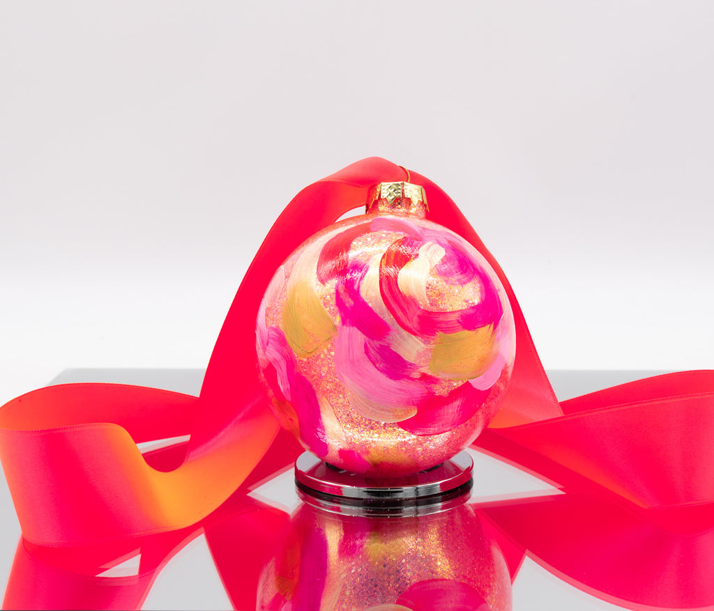#15 Large Hand Painted Sparkly Glass Ball Ornament