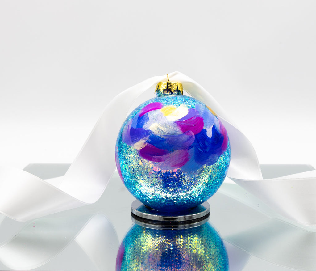 #16 Large Hand Painted Sparkly Glass Ball Ornament