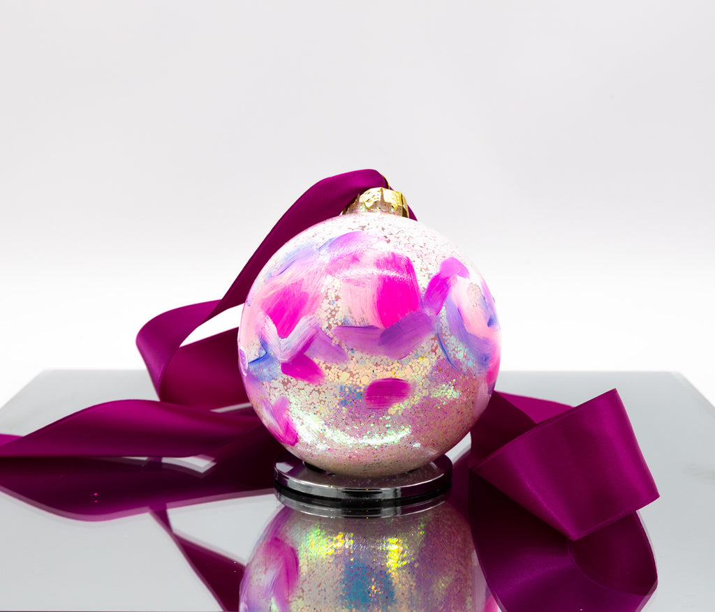 #17 Large Hand Painted Sparkly Glass Ball Ornament