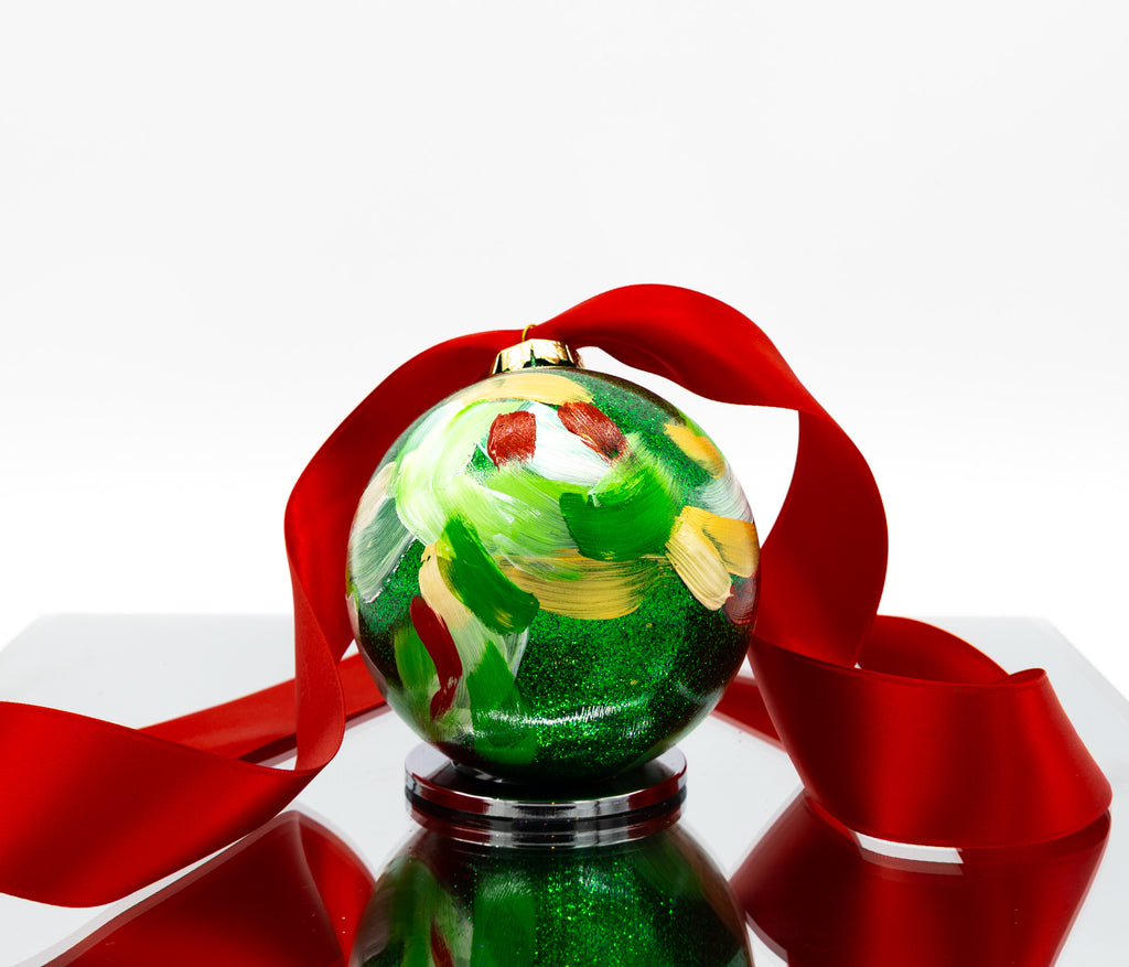 #18 Large Hand Painted Sparkly Glass Ball Ornament