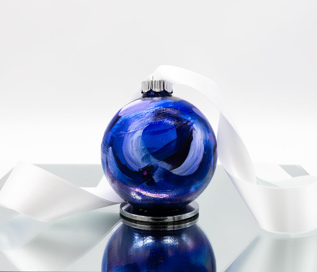 #19 Large Hand Painted Sparkly Glass Ball Ornament