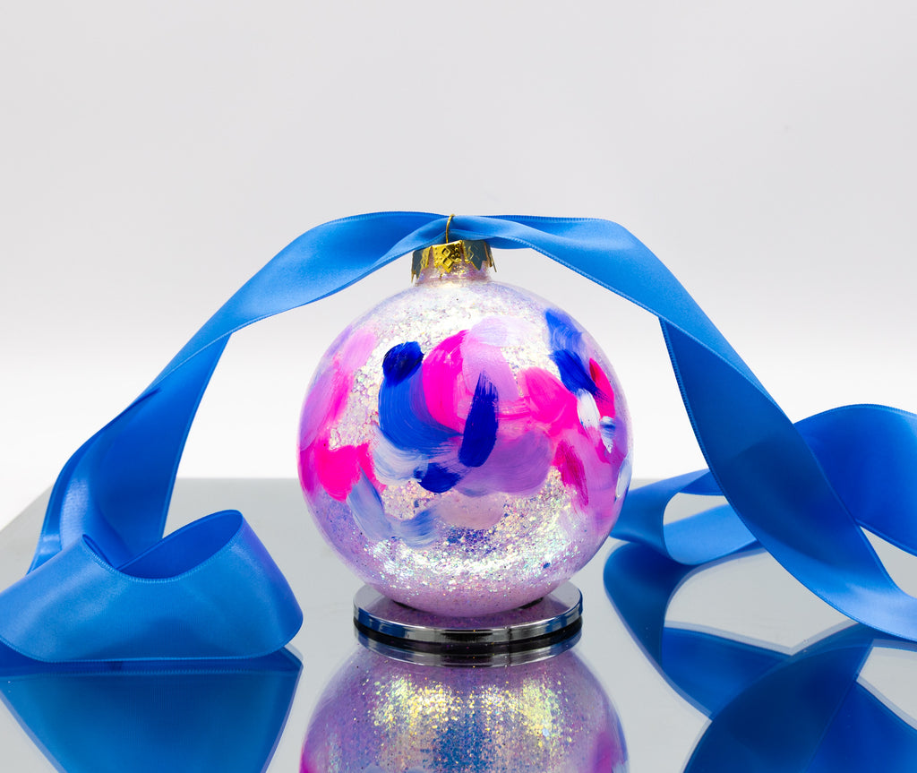 #20 Large Hand Painted Sparkly Glass Ball Ornament
