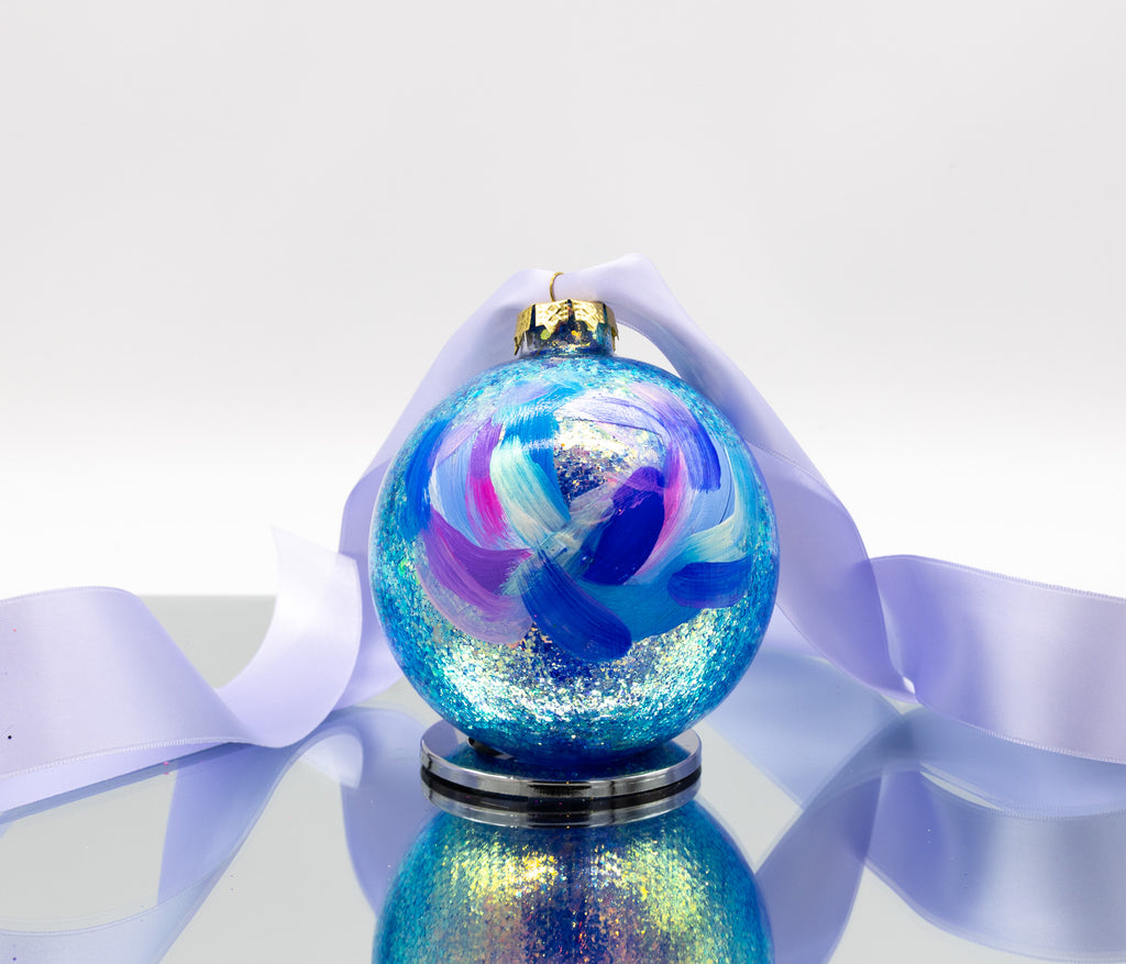 #22 Large Hand Painted Sparkly Glass Ball Ornament