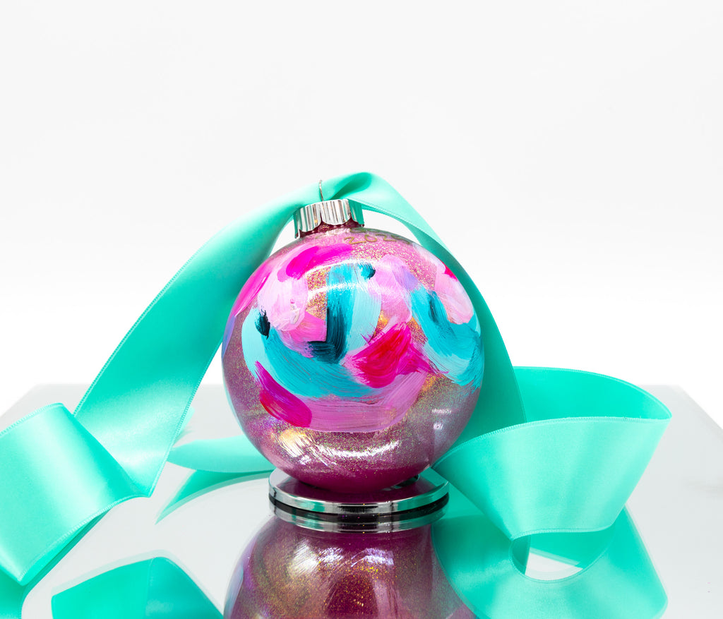 #23 Large Hand Painted Sparkly Glass Ball Ornament