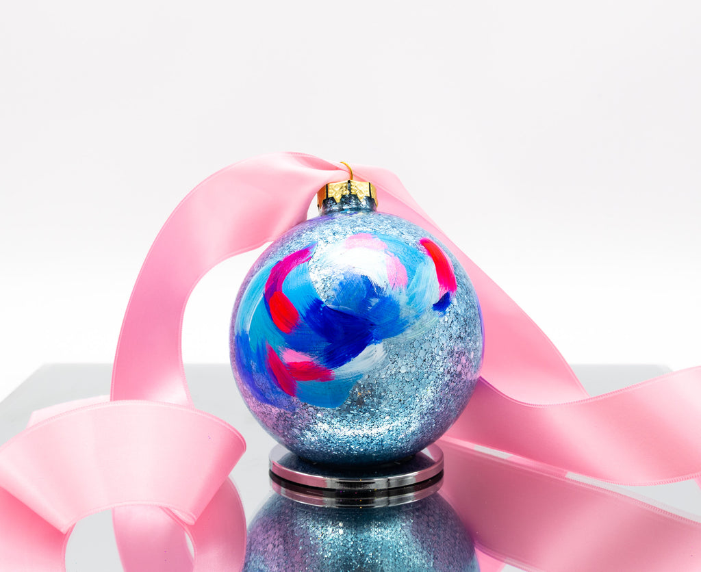 #24 Large Hand Painted Sparkly Glass Ball Ornament