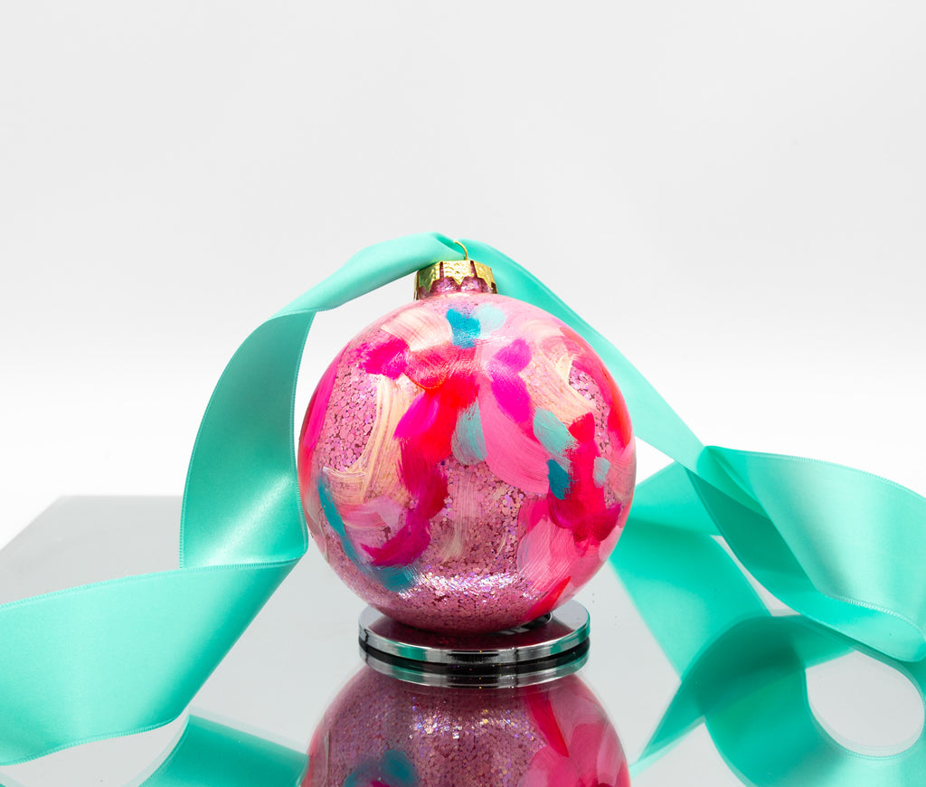 #38 Large Hand Painted Sparkly Glass Ball Ornament