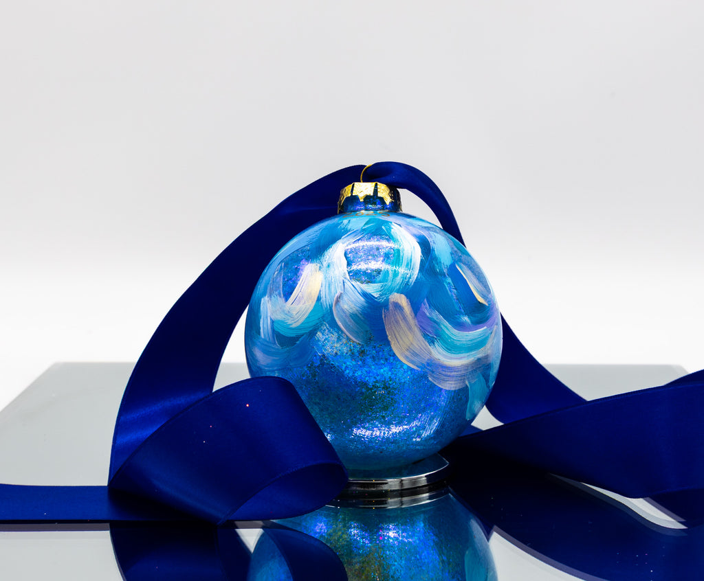 #40 Large Hand Painted Sparkly Glass Ball Ornament