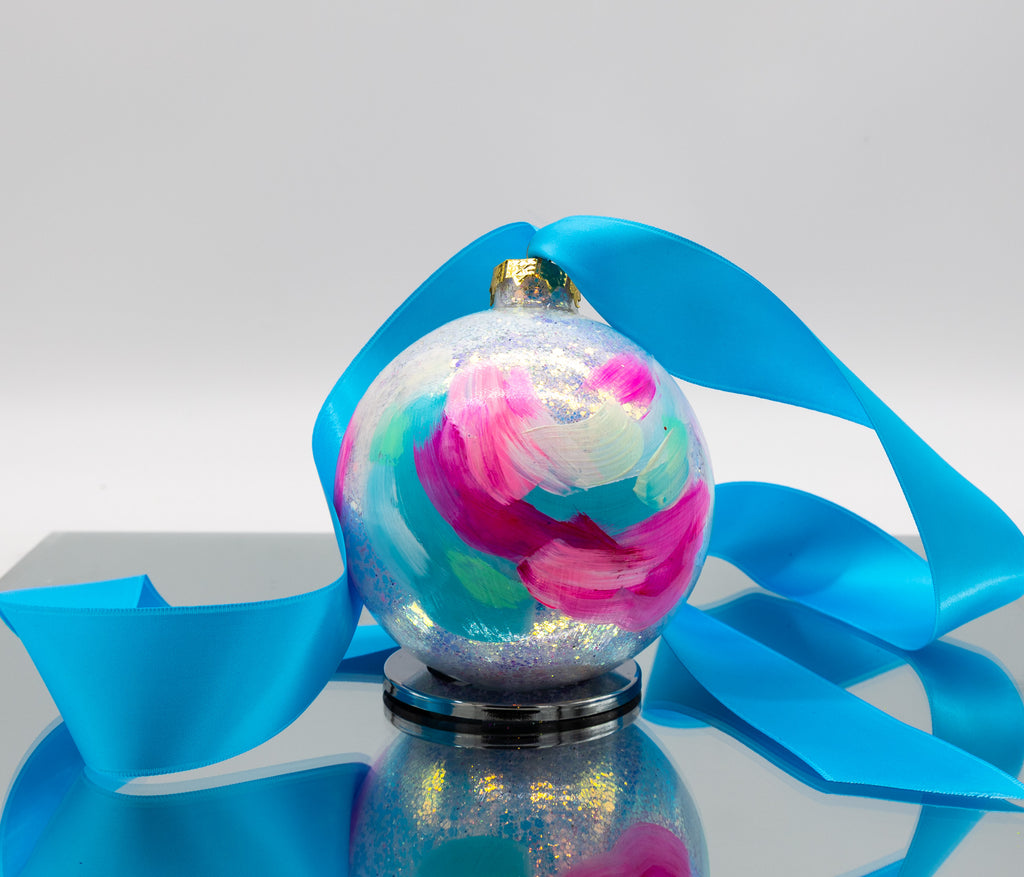 #41 Large Hand Painted Sparkly Glass Ball Ornament